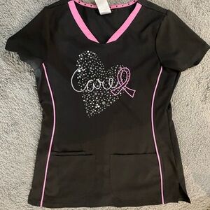 Scrub top with heart detail breast cancer awareness​